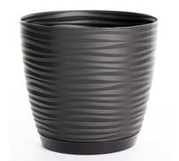 Home Garden Ornaments Wave Plant Pots Indoor - Indoor Plant Pot with 3D Effect, Drainage Holes, and Integrated Saucer, Plastic Flower Pots (Diameter: 17cm, Colour: Black)