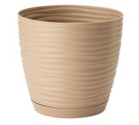 Home Garden Ornaments Wave Plant Pots Indoor - Indoor Plant Pot with 3D Effect, Drainage Holes, and Integrated Saucer, Plastic Flower Pots (Diameter: 17cm, Colour: Taupe)