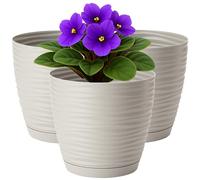 Home Garden Ornaments Wave Plant Pots Indoor, Set of 3 Indoor Plant Pot with 3D Effect, Drainage Holes, and Integrated Saucer, Plastic Flower Pots (Diameter: 19cm, Colour: Light Grey)