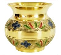 HOME GENIE Brass Kalash Lota with Hand-Etched Floral Design | 7x7x7.5 cm | Traditional Pooja Pot for Decor, Temple, Gifting & Rituals | Handmade Brass Vessel - 230g