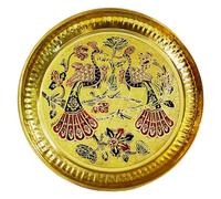 HOME GENIE Brass Pooja Thali with Om and Swastik Design | 23 cm Decorative Prayer Plate for Rituals, Festivals, Temple Use & Gifting | Round Handmade Brass Aarti Thali