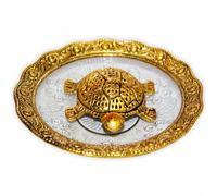 HOME GENIE Crystal Turtle Tortoise with Plate for Feng Shui and Vastu | Good Luck Showpiece for Home, Office, Hotel | Fengshui Vastu Set for Good Luck - Pack of 1 (Metal & Glass Golden)