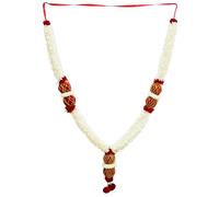 Home Genie Decorative Artificial Jasmine Garland Mala with Red Velvet Beads & Golden Thread Wrap | Handmade Wedding Pooja Garland for Deity, Temple, Festivals & Indian Traditional Decor