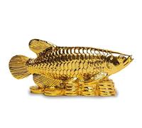 HOME GENIE "Golden Arowana Fish Feng Shui Showpiece | Symbol of Wealth & Prosperity | Handcrafted Home & Office Decor