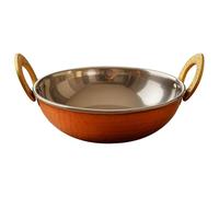 HOME GENIE Handcrafted Copper Kadhai with Stainless Steel Inner Layer | Dual-Layer Indian Serving Bowl with Brass Handles for Curry, Dal, Gravies, Gifting & Table Décor - 1 Pc