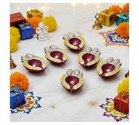 Home Genie Handmade Diyas for Diwali Decoration | Hand Painted Clay Mitti Diya | Diwali Decoration Terracota Diya | Decoration Mitti Diya | Red and Yellow Colourful Diyas - Pack of 6