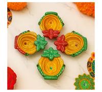 Home Genie Handmade Diyas for Diwali Decoration | Hand Painted Clay Mitti Diya | Lanterns for Diwali Decoration | Decoration Mitti Diya | Handmade Colourful Diyas - Pack of 4