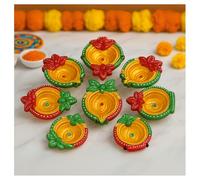 Home Genie Handmade Diyas for Diwali Decoration | Hand Painted Clay Mitti Diya | Lanterns for Diwali Decoration | Decoration Mitti Diya | Handmade Colourful Diyas - Pack of 8