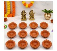 Home Genie Handmade Diyas for Diwali Decoration | Handmade Clay/Mitti Diya | Lanterns for Diwali Decoration | Decoration Mitti Diya | Handmade Diyas - Pack of 12.