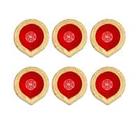 Home Genie Handmade Diyas for Diwali/Deepawali Decoration | Hand Painted Clay Mitti Diya | Lanterns for Diwali Decoration | Decoration Mitti Diya | Handmade Diyas (Round RED Small, Pack of 6)