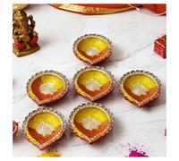 HOME GENIE Handmade Diyas for Diwali/Deepawali Decoration | Hand Painted Clay Mitti Diya | Lanterns for Diwali Decoration | Decoration Mitti Diya | Colourful Diyas - Pack of 6