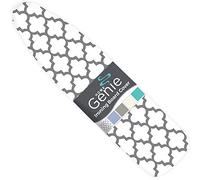 Home Genie Ironing Board Cover, Silicone Coating, Full Size Scorch Resistant Padding, Elastic Edge Heavy Duty Iron Pad Covers Standard Boards, Hook and Loop Fastener Strap Extra Thick, Quatrefoil Gray