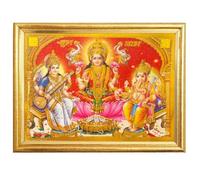 HOME GENIE Laxmi Ganesh Saraswati Photo Frame | Divine Hindu God Wall Décor with Golden Frame | Spiritual Gift for Diwali, Home Temple, Office & Pooja Room Decoration