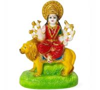 HOME GENIE Maa Durga Idol on Lion | Polyresin Statue for Navratri, Pooja Room & Home Decor - 10.5 cm Height, 250g