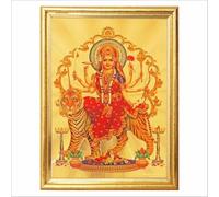 HOME GENIE Maa Durga Photo Frame | Hindu Goddess on Tiger Wall Decor with Golden Frame | Spiritual Artwork for Pooja Room, Temple, Office & Navratri Gifting