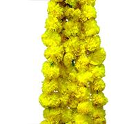 Home Genie Marigold Flower Garlands String White & Yellow 5 Feet Long String Home Decoration Indian Wedding Party Mantle Pack Of 5 Artificial Flowers Fake Flowers Fall Garland - Yellow Strings