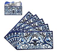 Home Genie Money Gifting Envelopes | Decorative Shagun Lifafa | Premium Money Envelopes with Blue Mediterranean Tile Print | for Weddings, Rakhi, Diwali, Engagements, Baby Showers - Pack of 5