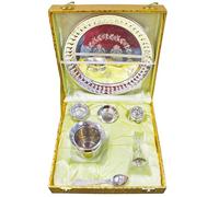 Home Genie Pooja Thali Set with Silver Polish | Complete Hindu Puja Kit with Plate, Kalash, Diya, Bell, Spoon & Incense Holder | Gift Box for Temple, Festivals & Rituals