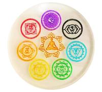 HOME GENIE Seven Chakra Selenite Round Plate for Energy Healing & Meditation | Crystal Charging Plate | Spiritual Home Decor | Diameter: X cm
