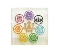 HOME GENIE Seven Chakra Selenite Square Plate for Energy Healing & Meditation | Crystal Charging Plate | Spiritual Home Decor | Diameter: 9 cm