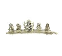 HOME GENIE Silver-Plated Ganesha Idol Set - Decorative 5-Piece Ganesha Family Statue for Home Temple, Pooja Room & Spiritual Décor | Silver Ganpati Idols for Prayer & Festive Gifting