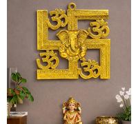 HOME GENIE Swastik Ganesh Brass Wall Decor - Traditional Wall Hanging for Home, Office & Festive Décor