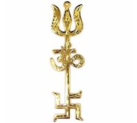 HOME GENIE Tri Shakti Trishool - Brass Trishul, Om, and Swastik Symbol for Home Temple, Vastu, and Spiritual Protection Pack of 1
