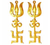 HOME GENIE Tri Shakti Trishool - Brass Trishul, Om, and Swastik Symbol for Home Temple, Vastu, and Spiritual Protection Pack of 2