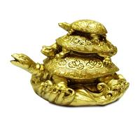 HOME GENIE Triple Tortoise Family Feng Shui Statue for Prosperity, Longevity & Harmony - Resin Tortoise Figurine for Home, Office, and Gift (Golden Finish)