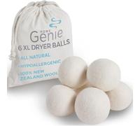 HOME GENIE XL 100% New Zealand Wool Dryer Balls, 6 Pack, Reusable Over 400 Loads, Fast Drying and Helps Reduce Wrinkles, Anti Static Lint Pet Hair Natural Fabric Softener, Laundry Essentials, White