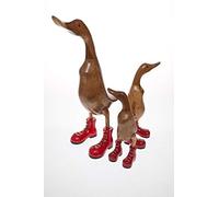 Home Gift Hand Carved Wooden Ducks With Boots, Family Set Of Three