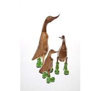 Home Gift Wooden Ducks With Boots, Family Set Of Three, Green with Flowers