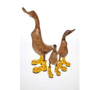 Home Gift Wooden Ducks With Boots, Family Set Of Three, Yellow with Flowers