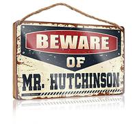 Home Gifts Beware of Mr. Hutchinson Sign Hanging Wooden Plaque Decoration Porch Welcome Sign ( Size : 15X28CM )