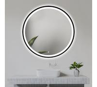 Home Glow 80cm LED Bathroom Mirror in Black Frame, Round LED Bathroom Mirror, Round, Metal Framed, Black Frame.