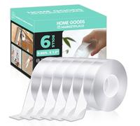 HOME GOODS MARKETPLACE Double Sided Clear Tape 6 Pack; 9.85' x 1.2" 6 rolls of tape for carpet, hanging, mounting and more