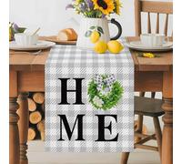 Home Green Garland Gray Gingham Check Table Runner 72 Inches Long,Table Runners Kitchen Dining Tables Decoration for Home Party Decor, Bow Flower White Buffalo Plaid Tables Runner Dresser Scarf