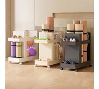 Home Gym Storage Rack, Yoga Mat Storage Rack Dumbbell Rack For Kettlebells, Multi-Purpose Home Gym Rack Organizer With Casters-White