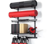Home Gym Storage Shelf Only, Adjustable Gym Equipment Organizer Wall Mounted with 1 Board, Yoga Mat Holder, Storage Rack Compatible with Peloton Shoes & Mat, Shelf for Home Training Accessories
