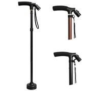 Home Hacks Folding Cane with LED Light 82-97cm Adjustable Collapsible Cane Stick for Men & Women with Cushion Handle & Pivoting Quad Base Walking Stick for Arthritis & Elderly (Black)