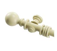 Home Hacks Wooden Curtain Pole Set Wall Mounted Natural Wood Curtain Rail with Finials Brackets Rings Fixed Length Rod Ideal for Eyelet Curtains, Home Office, Living Room, Kitchen (Cream, 150cm)
