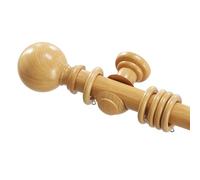 Home Hacks Wooden Curtain Pole Set Wall Mounted Natural Wood Curtain Rail with Finials Brackets Rings Fixed Length Rod Ideal for Eyelet Curtains, Home Office, Living Room, Kitchen (Beechwood, 300cm)