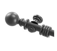 Home Hacks Wooden Curtain Pole Set Wall Mounted Natural Wood Curtain Rail with Finials Brackets Rings Fixed Length Rod Ideal for Eyelet Curtains, Home Office, Living Room, Kitchen (Dark Grey, 180cm)