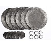 Penguin Home Set Of 18 Glass Beaded Coasters And Napkin Rings - Antique Silver Colour, Grey