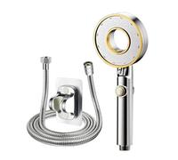 Home Handheld Hollow Shower Nozzle Three-Speed Booster Bathroom Shower Set Filter One-Button Water Stop(Silver Set)