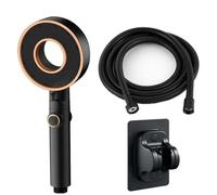 Home Handheld Hollow Shower Nozzle Three-Speed Booster Bathroom Shower Set Filter One-Button Water Stop(Black Set)