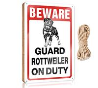 Home Hanging Sign Beware! Guard Rottweiler On Duty Wooden Sign Lake House Decor Country Decorations for Home(23X35CM)