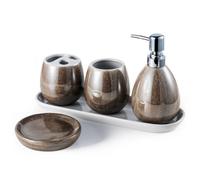 Home Harbour Ceramic Haven Luxe Bronze Collection Oval Set Of 5 Bathroom Accessories Soap Dispenser Toothbrush Holder Multipurpose Holder