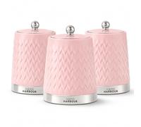 Home Harbour Eden Collection Set of 3 Tea Coffee Sugar Canisters | Modern Ceramic Gloss Jars with Airtight Lids | Storage Jars for Kitchen Countertop Organisation Chrome Ball Lid (Pink)