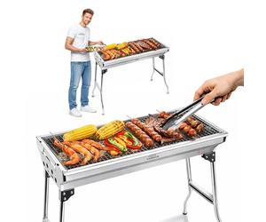Home Harbour H1 Large Foldable Stainless Steel BBQ Charcoal Grill | Portable and Lightweight Barbecue | For Outdoor Picnics, Camping, Garden, Home Cooking Parties Grilling